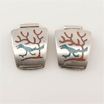Sterling Silver Watch-Tips With Stone Inlay, 2 Pieces
