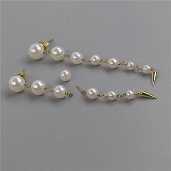 Sterling Silver White Bead Dangle Earrings
