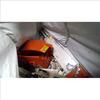 STIHL Chainsaw Parts Lot In Green Bag - DAMAGED ITEMS, SOLD FOR PARTS