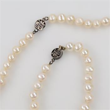 Strand Of Pearl Jewelry Set Sterling Silver Clasps, 2 Pieces