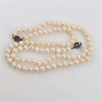 Strand Of Pearl Jewelry Set Sterling Silver Clasps, 2 Pieces