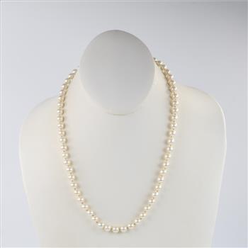 String Of Pearls Necklace With 14kt Gold Diamond Accented Clasp