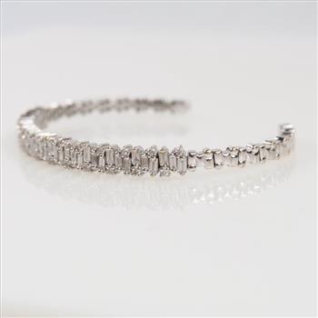 Suzanne Kalan 1.82ctTW Diamond 14kt White Gold Cuff Bracelet-Evaluated By Certified Gemologist-GIA