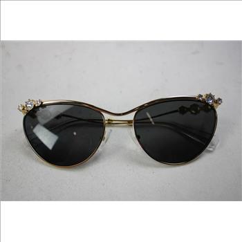 Swarovski Gold Tone Metal Cat Eye With Crystals Framed Sunglasses