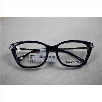 Swarovski Women's Cat Eye Striking Blue Metal Temples With Crystals Eyeglasses