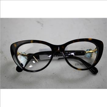 Swarovski Women's Full-Rim Cat Eye Dark Havana With Gold & Blue Gems Eyeglasses