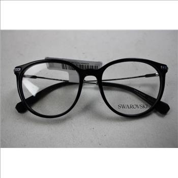Swarovski Women's Rounded Shiny Black Metal Temple Framed Eyeglasses