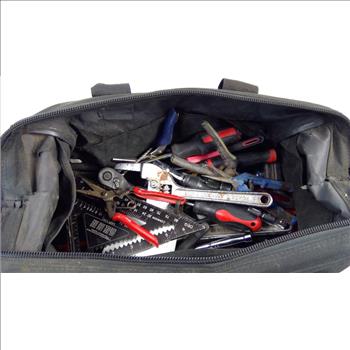 Tape Measure, Adjustable Wrench, And More In Black & Decker Tool Bag