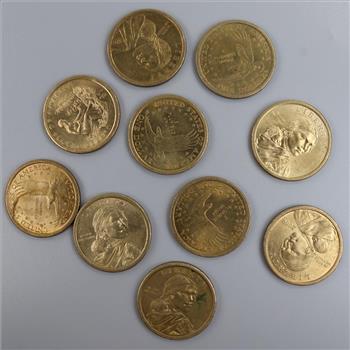 Ten US Sacagawea Dollar Coins