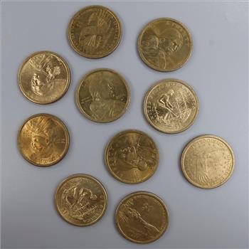 Ten US Sacagawea Dollar Coins