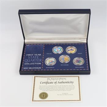 The First Year Statehood Colorized Quarters Of The New Millennium Collection Includes COA, 5 Coins