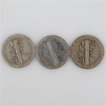 Three 1923 US Mercury Silver Dimes