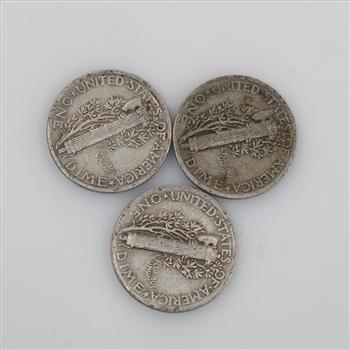 Three 1942 US Mercury Silver Dimes