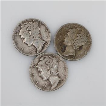Three 1942 US Mercury Silver Dimes