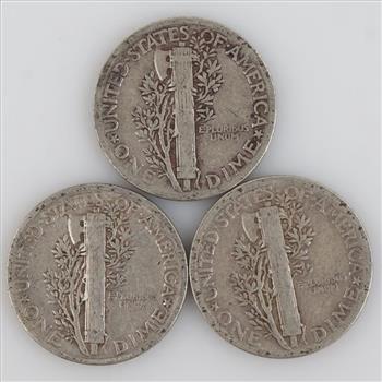 Three 1942 US Mercury Silver Dimes
