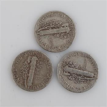 Three 1943 US Mercury Silver Dimes