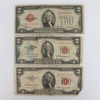 Three US $2 Notes