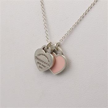 Tiffany & Co. Mini Double Heart Pink Tag Silver Necklace