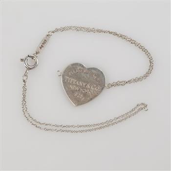 Tiffany & Co. Silver Heart Tag Double Chain Station Bracelet
