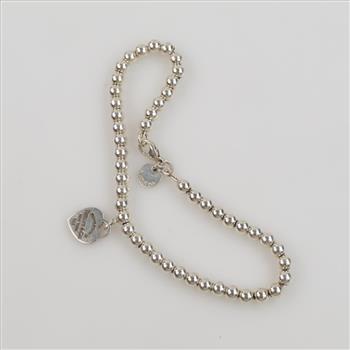 Tiffany & Co. Silver Return To Tiffany Pink Heart Tag Bead Brascelet