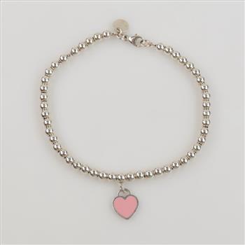 Tiffany & Co. Silver Return To Tiffany Pink Heart Tag Bead Brascelet