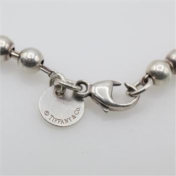 Tiffany & Co. Sterling Silver Blue Heart Tag Bead Bracelet