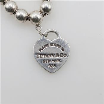 Tiffany & Co. Sterling Silver Blue Heart Tag Bead Bracelet