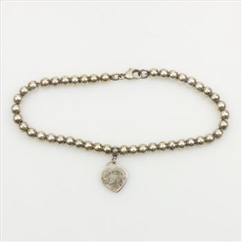 Tiffany & Co. Sterling Silver Heart Tag Bead Bracelet