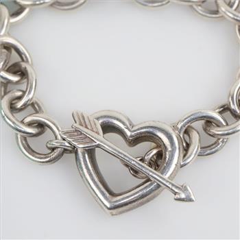 Tiffany & Co. Sterling Silver Open Heart & Arrow Toggle Bracelet