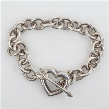 Tiffany & Co. Sterling Silver Open Heart & Arrow Toggle Bracelet