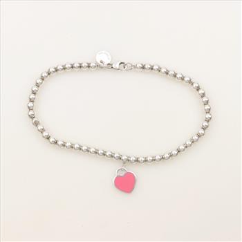 Tiffany & Co. Sterling Silver Pink Mini Heart Beaded Bracelet