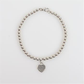 Tiffany & Co. Sterling Silver Return To Tiffany Heart Tag Beaded Bracelet