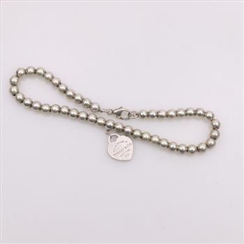 Tiffany & Co. Sterling Silver Return To Tiffany Heart Tag Beaded Bracelet