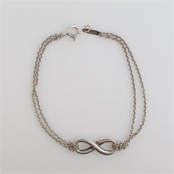 Tiffany&Co Sterling Silver Figure Eight Bracelet With Double Chain