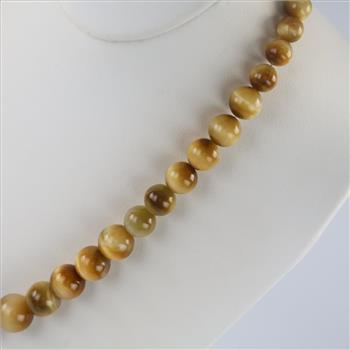 Tiger's Eye Graduated Beaded Silver Clasp Necklace