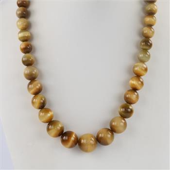 Tiger's Eye Graduated Beaded Silver Clasp Necklace