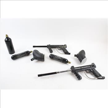Tippman 98 Custom Paintball Guns With Tanks And Hoppers, 7 Pieces