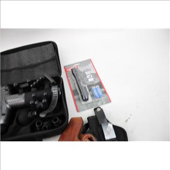 Toloco Massage Gun, Tasco Binoculars, Gun Holsters, Flashlight & More 8 Pieces