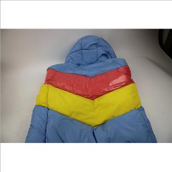 Tommy Hilfiger Multi-Color Striped Hooded Short Puffer Jacket, Small