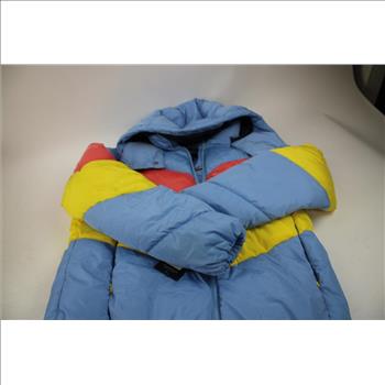Tommy Hilfiger Multi-Color Striped Hooded Short Puffer Jacket, Small