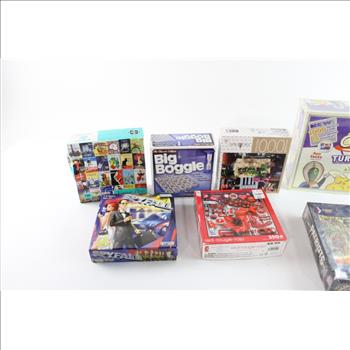 Tote With Assorted Board Games & Puzzles, 5+ Pieces