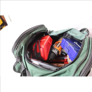 Tournamax Duffle Bag With Mixed Tool Lot - Ridgid Drill, Impact Driver, Drill Bits, And More