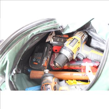 Tournamax Duffle Bag With Mixed Tool Lot - Ridgid Drill, Impact Driver, Drill Bits, And More