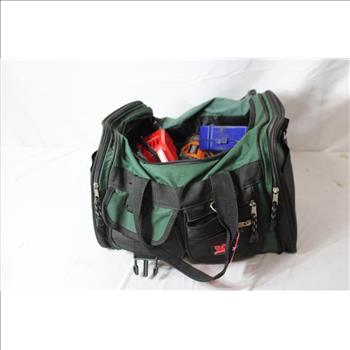 Tournamax Duffle Bag With Mixed Tool Lot - Ridgid Drill, Impact Driver, Drill Bits, And More
