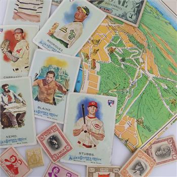 Trading Cards, Stamps, Disney Bill And Map, 20+ Pieces