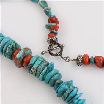 Turquoise & Coral Beaded Necklace