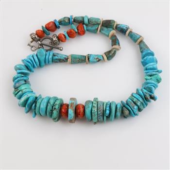 Turquoise & Coral Beaded Necklace