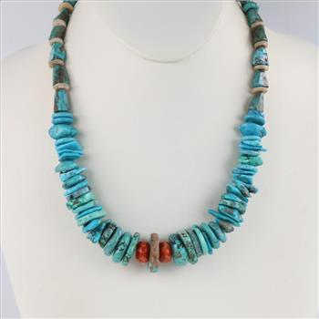 Turquoise & Coral Beaded Necklace