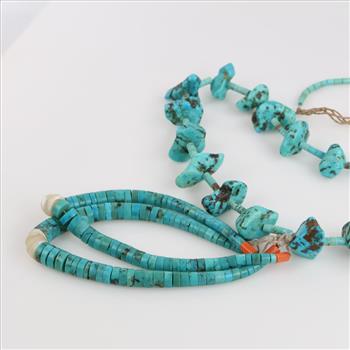 Turquoise Heish Beaded Necklace With Naja