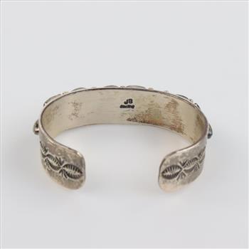 Turquoise Silver Wide Stamp Cuff Bangle